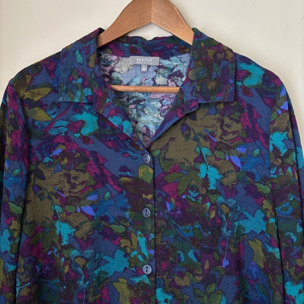 Habitat Dark Abstract Floral Button Front Shirt Large Wearable Art - Picture 2 of 8